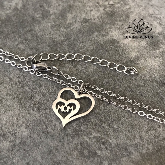Mom Double Heart Stainless Steel Necklace | Handmade - Picture 7 of 11